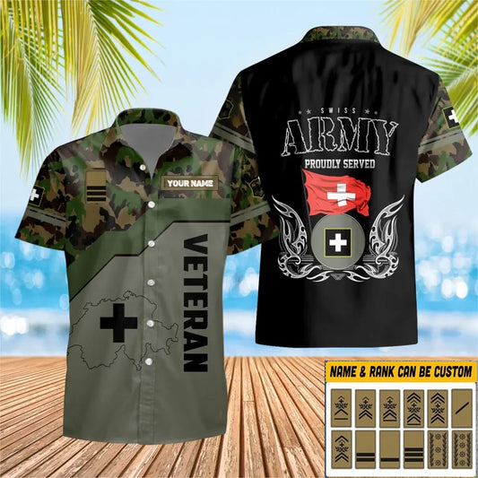 Personalized Swiss Solider/ Veteran Camo With Name And Rank Hawaii Shirt 3D Printed - 0501230003