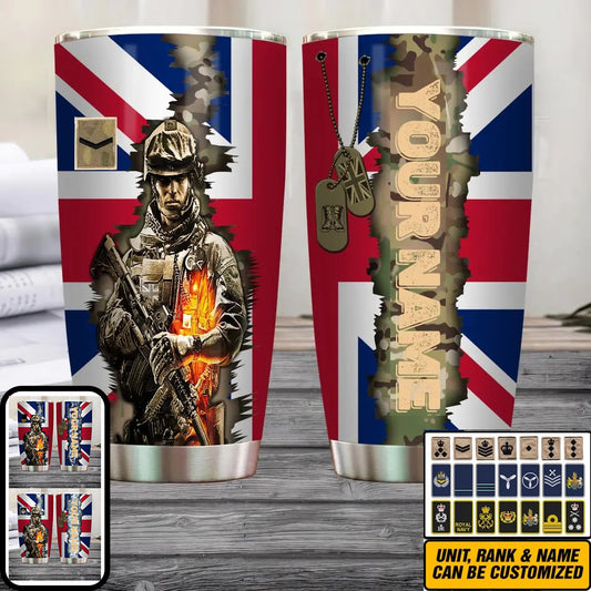Personalized United Kingdom Veteran/ Soldier With Rank And Name Camo Tumbler All Over Printed 0202240021