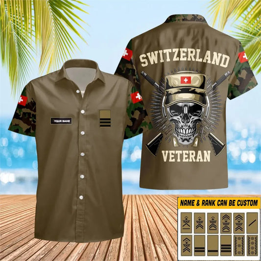 Personalized Swiss Solider/ Veteran Camo With Name And Rank Hawaii Shirt 3D Printed - 0501230001