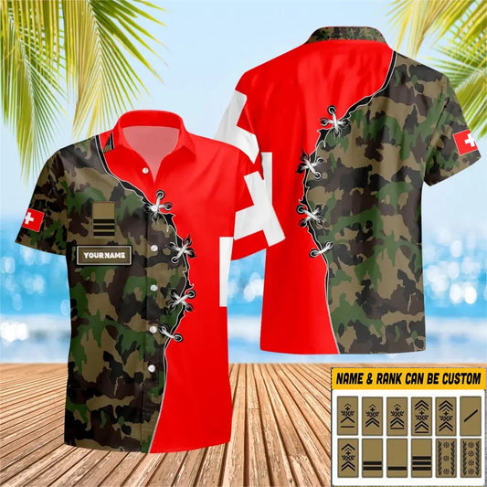 Personalized Swiss Solider/ Veteran Camo With Name And Rank Hawaii Shirt 3D Printed - 1701230001