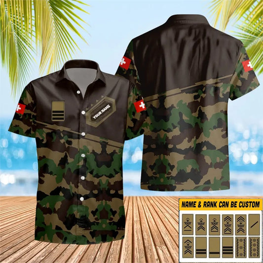 Personalized Swiss Solider/ Veteran Camo With Name And Rank Hawaii Shirt 3D Printed - 1701230004