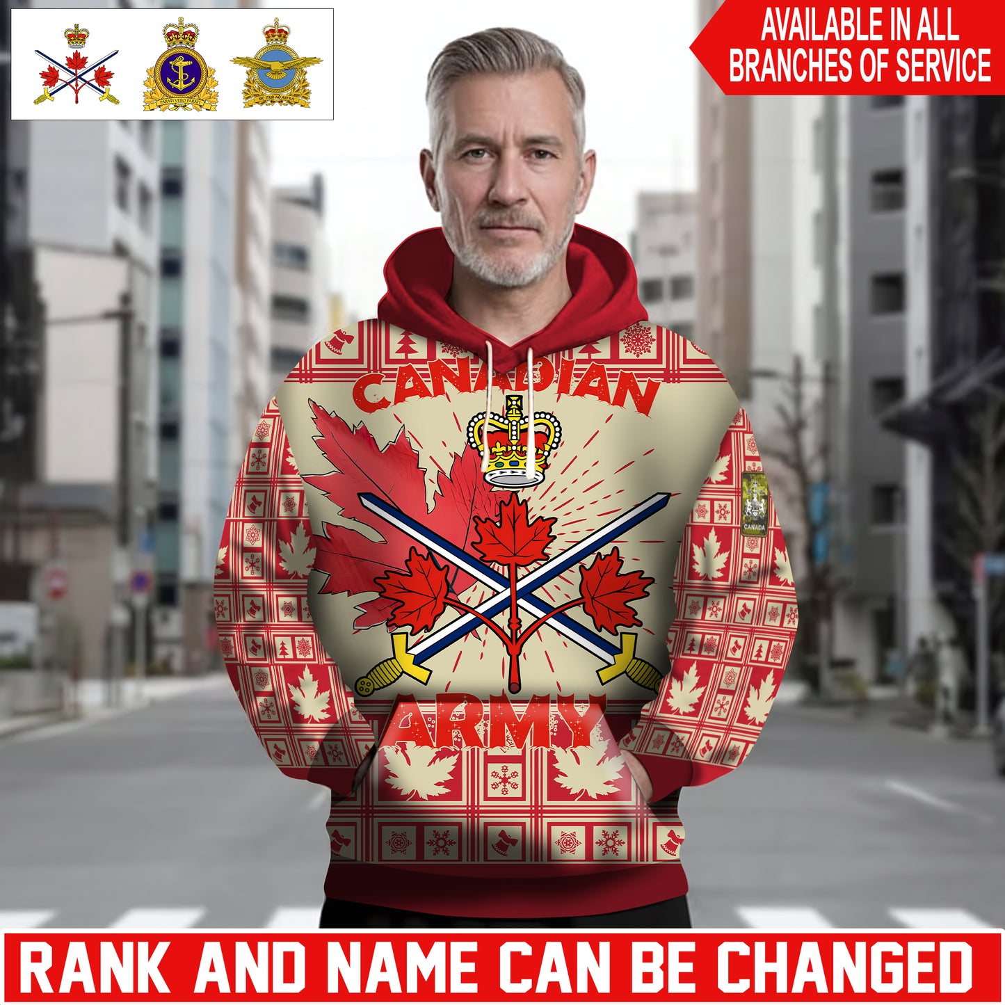 Personalized Canada Soldier/Veteran Camo with Name and Rank Hoodie Sweater All Over Printed - 1762819205