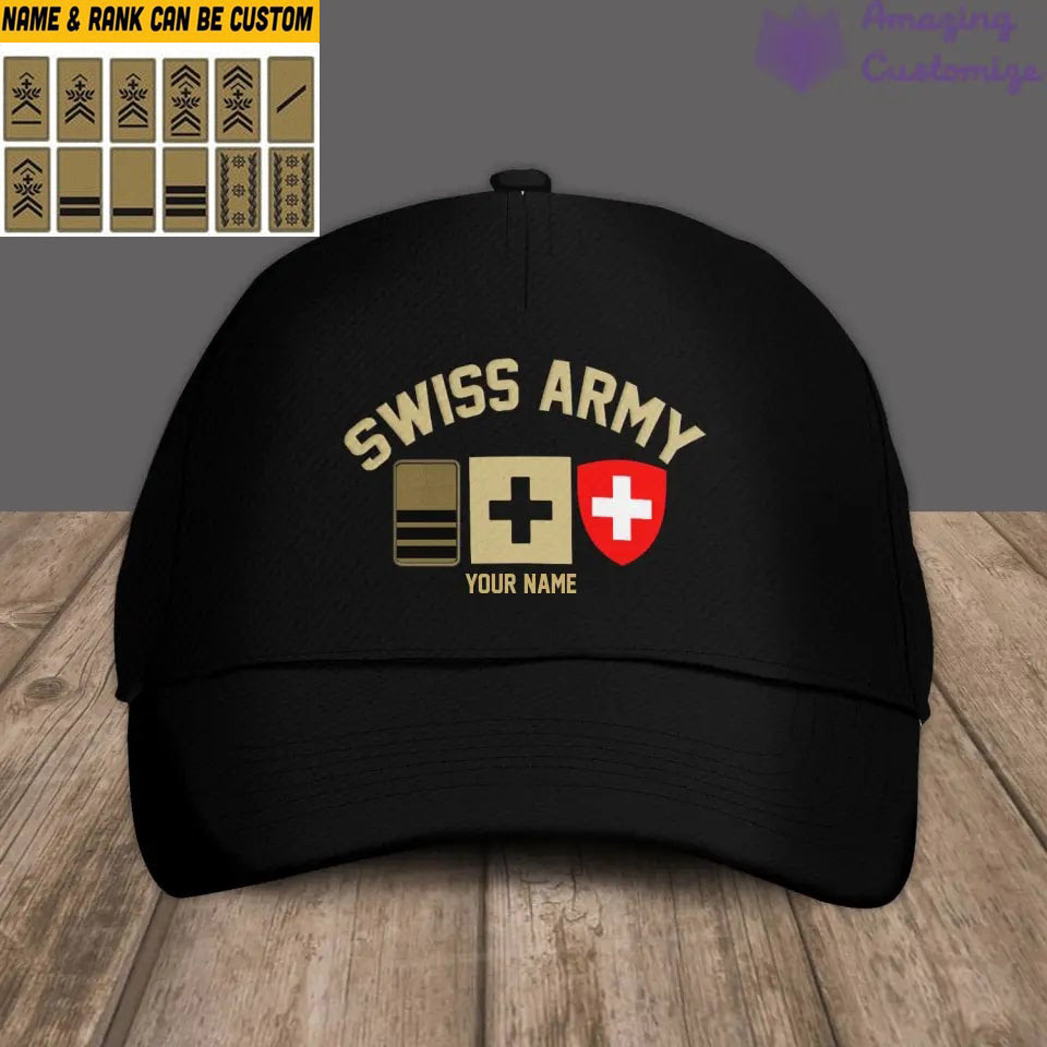 Personalized Rank And Name Swiss Soldier/Veterans Camo Baseball Cap Gold Version - 1407230001