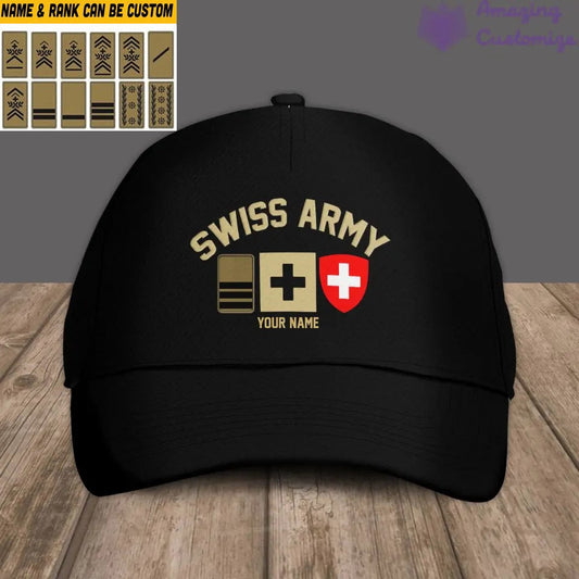Baseballkappe mit Camouflage-Muster, mit personalisiertem Rang und Namen, Schweizer Soldaten/Veteranen, Goldversion – 16892928