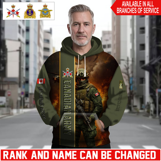 Personalized Canada Soldier/Veteran Camo with Name and Rank Hoodie Sweater All Over Printed - 1762905605