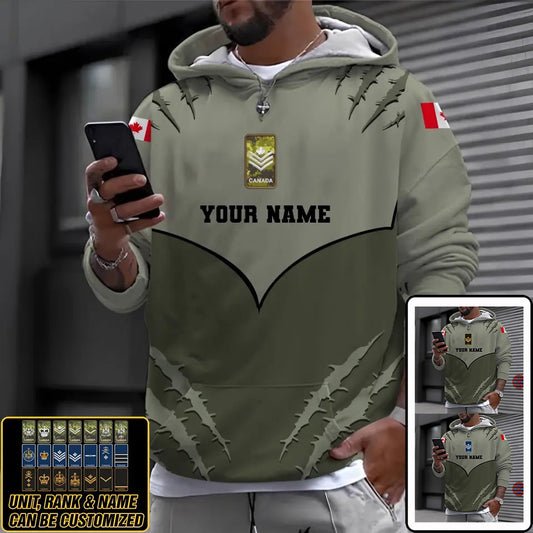 Personalized Canadian Soldier/ Veteran Camo With Name And Rank Hoodie 3D Printed -1212230001