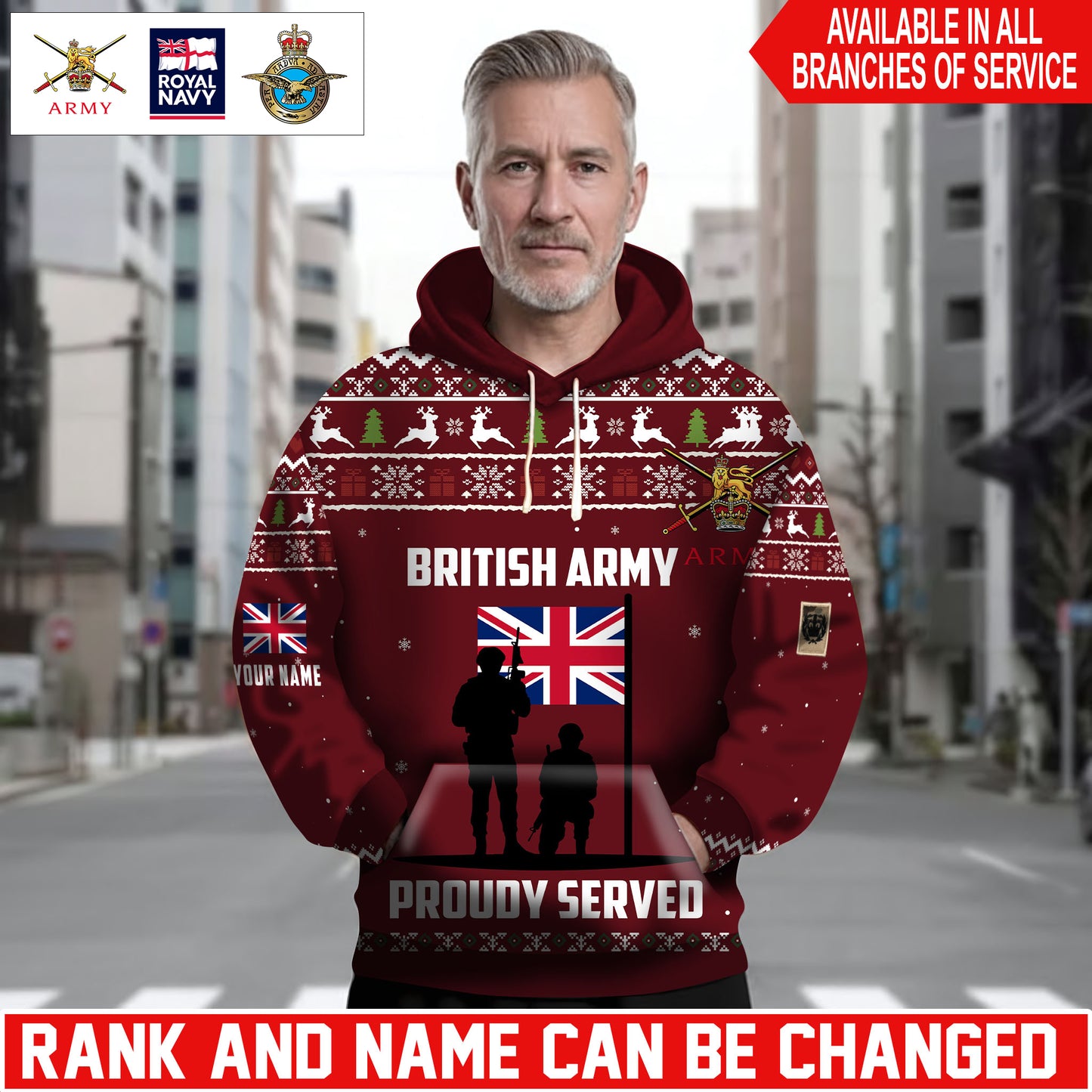 Personalized UK Soldier/Veteran Camo with Name and Rank Hoodie Sweater All Over Printed - 1762819201