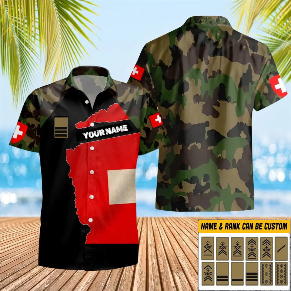 Personalized Swiss Solider/ Veteran Camo With Name And Rank Hawaii Shirt 3D Printed - 16786656