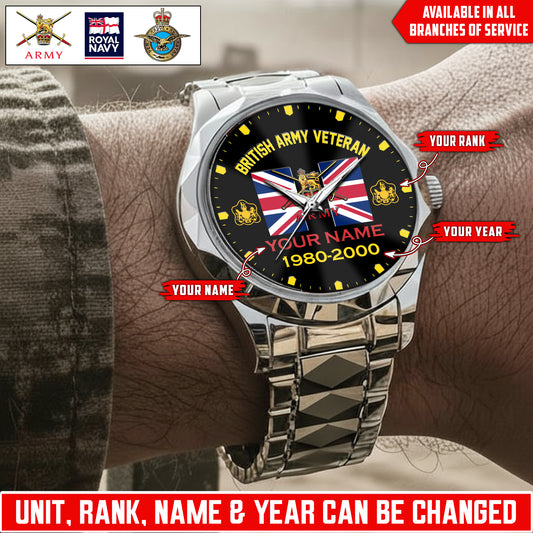 Personalized UK Soldier/Veteran with Name, Year and Rank Diamond-Cut Bezel Watch - 17622144