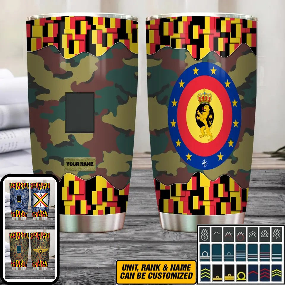 Personalized Belgian Veteran/Soldier With Rank And Name Camo Tumbler All Over Printed - 1682812803