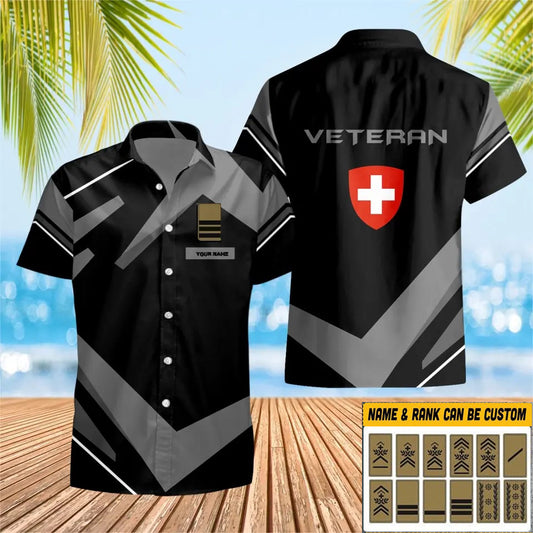 Personalized Swiss Solider/ Veteran Camo With Name And Rank Hawaii Shirt 3D Printed - 0404230004