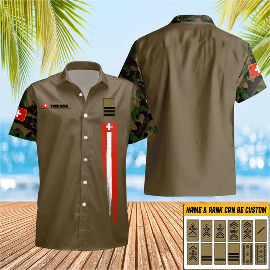 Personalized Swiss Solider/ Veteran Camo With Name And Rank Hawaii Shirt 3D Printed - 0903230001