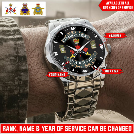 Personalized Canada Soldier/Veteran with Name and Rank Diamond-Cut Bezel Watch - 1761350401