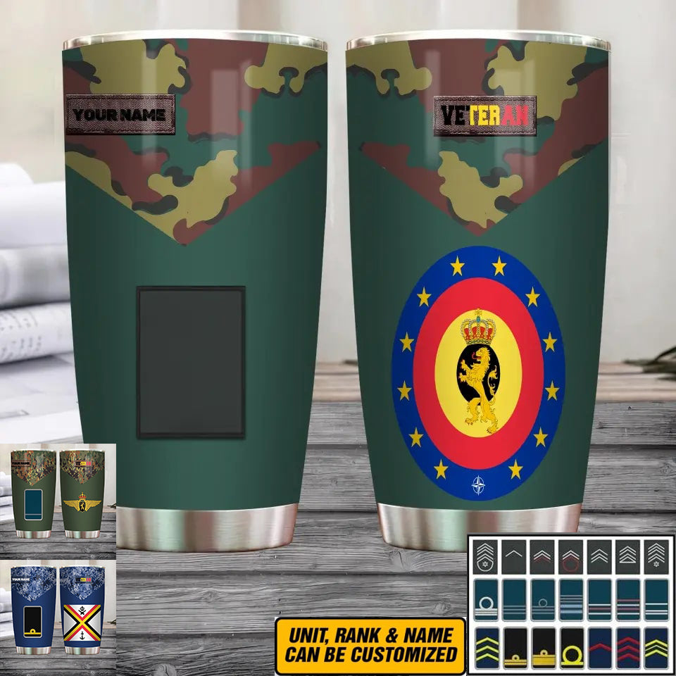 Personalized  Belgium Veteran/ Soldier With Rank And Name Camo Tumbler All Over Printed - 1685318402 - D04