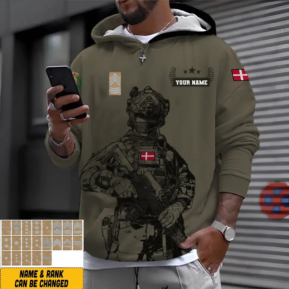 Sweat à capuche personnalisé avec camouflage soldat/vétéran du Danemark avec nom et grade - 16968096