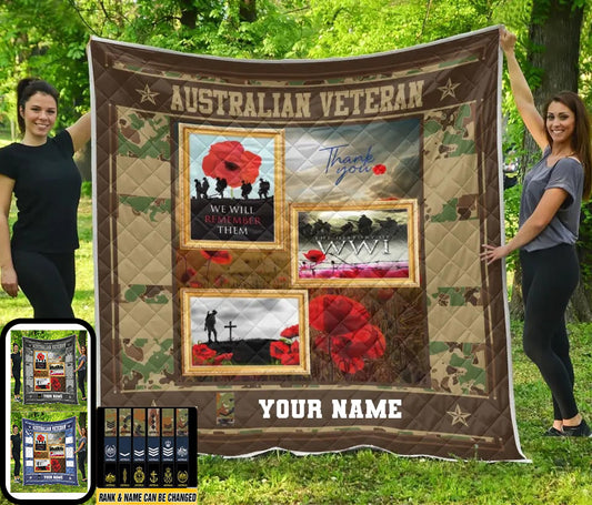 Personalized Australian Soldier/ Veteran Camo With Name And Rank Quilt 3D Printed - 0908230001
