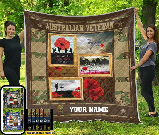Personalized Australian Soldier/ Veteran Camo With Name And Rank Quilt 3D Printed - 16915392