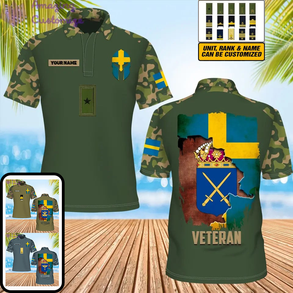 Personalized Sweden Soldier/ Veteran Camo With Name And Rank POLO 3D Printed- 1306230001