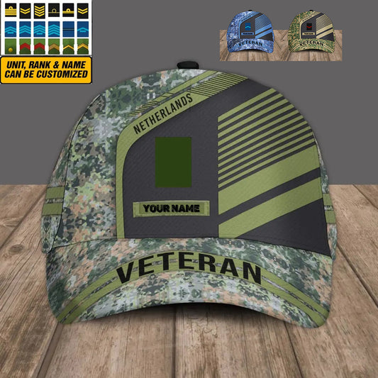 Personalized Rank And Name Netherlands Soldier/Veterans Camo Baseball Cap - 2002240001