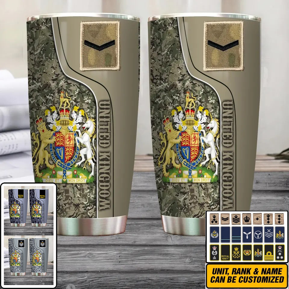 Personalized United Kingdom Veteran/ Soldier With Rank And Name Camo Tumbler All Over Printed 0202240019