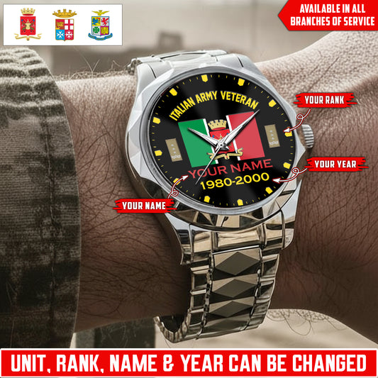Personalized Italy Soldier/Veteran with Name, Year and Rank Diamond-Cut Bezel Watch - 17622144
