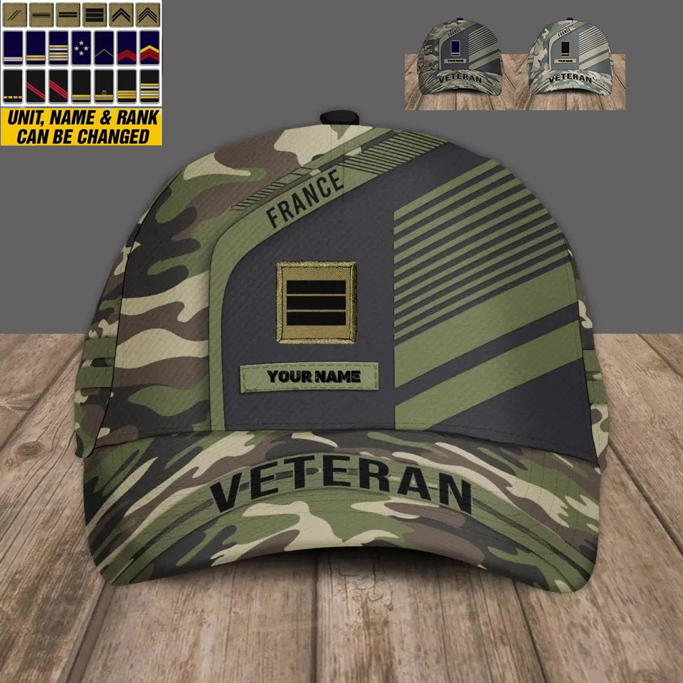 Personalized Rank And Name France Soldier/Veterans Camo Baseball Cap - 17083872