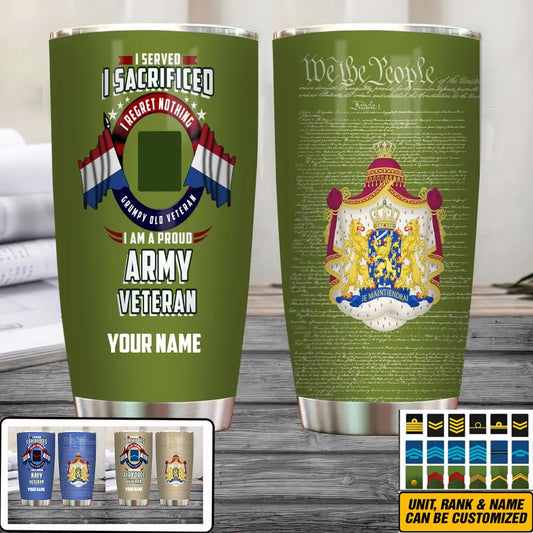 Personalized Netherlands Veteran/ Soldier With Rank And Name Camo Tumbler - 2202240001