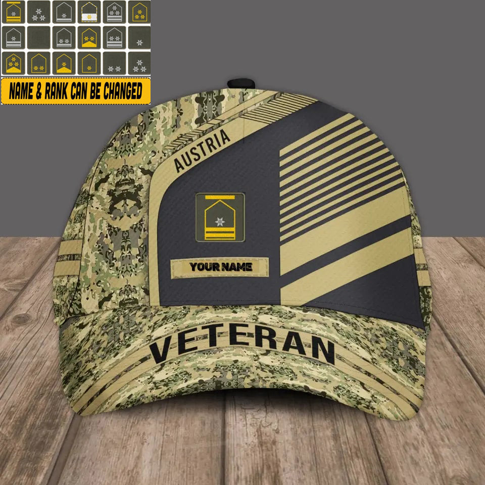 Personalized Name And Rank Austrian Camo Baseball Cap Soldier/Veteran - 2002240001