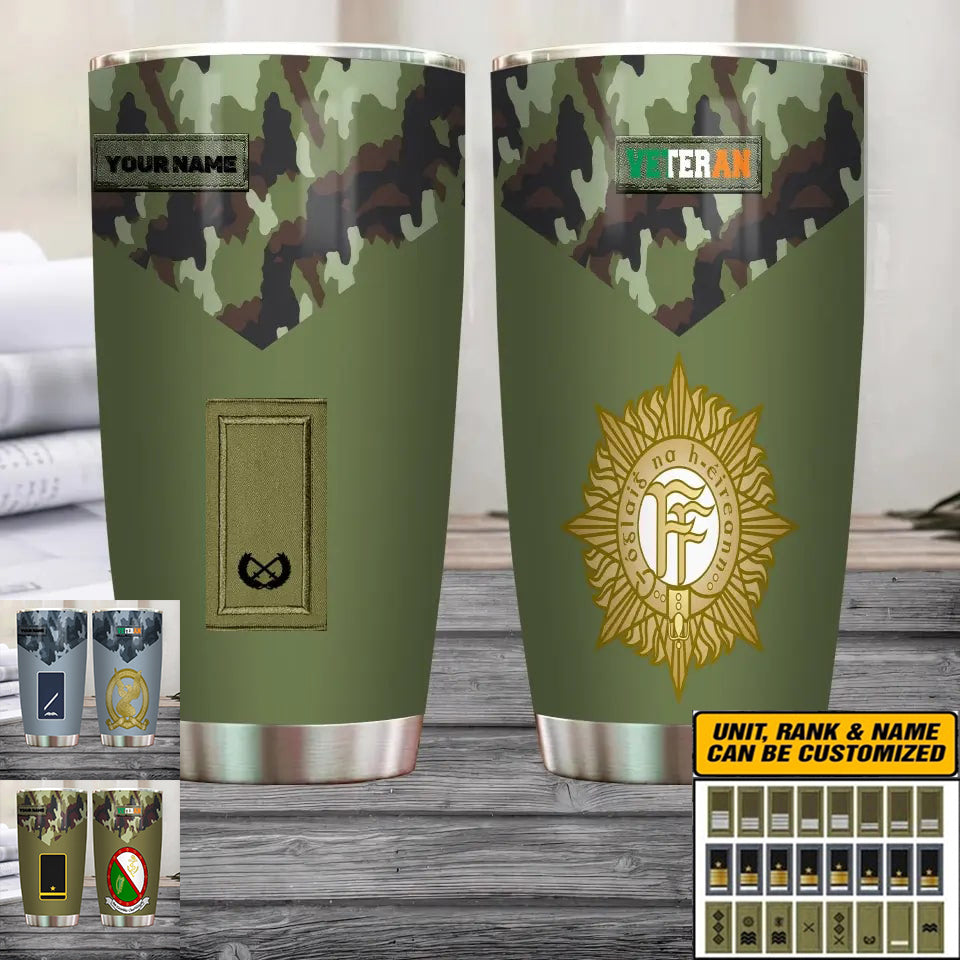 Personalized Ireland Veteran/ Soldier With Rank And Name Camo Tumbler All Over Printed - 1685491202- D04