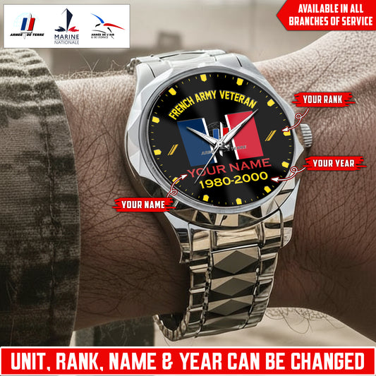 Personalized France Soldier/Veteran with Name, Year and Rank Diamond-Cut Bezel Watch - 17622144