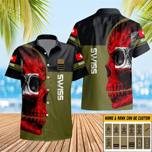 Personalized Swiss Solider/ Veteran Camo With Name And Rank Hawaii Shirt 3D Printed - 0903230004