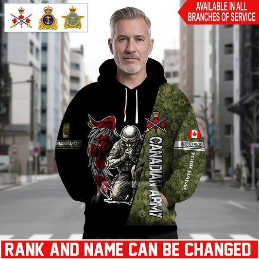 Personalized Canada Soldier/Veteran Camo with Name and Rank Hoodie Sweater All Over Printed - 1762905603
