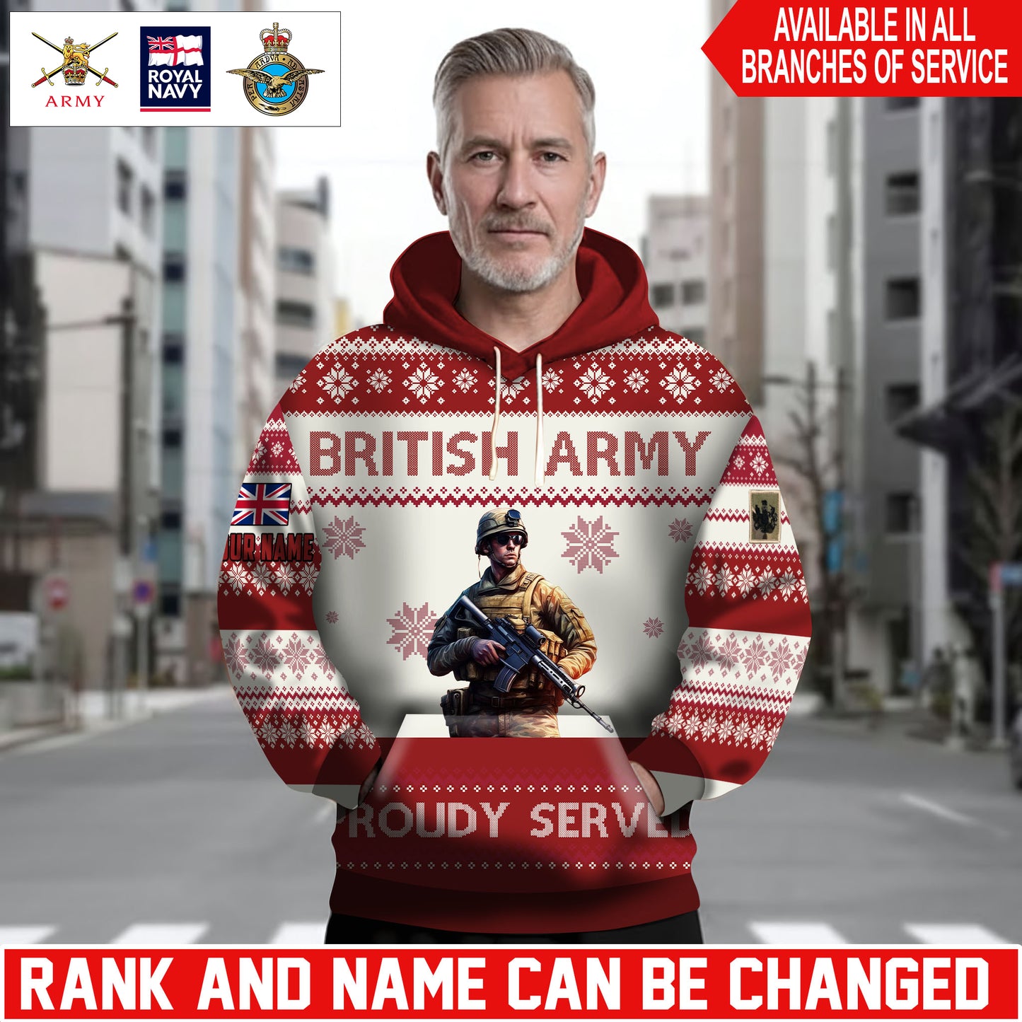 Personalized UK Soldier/Veteran Camo with Name and Rank Hoodie Sweater All Over Printed - 1762819203