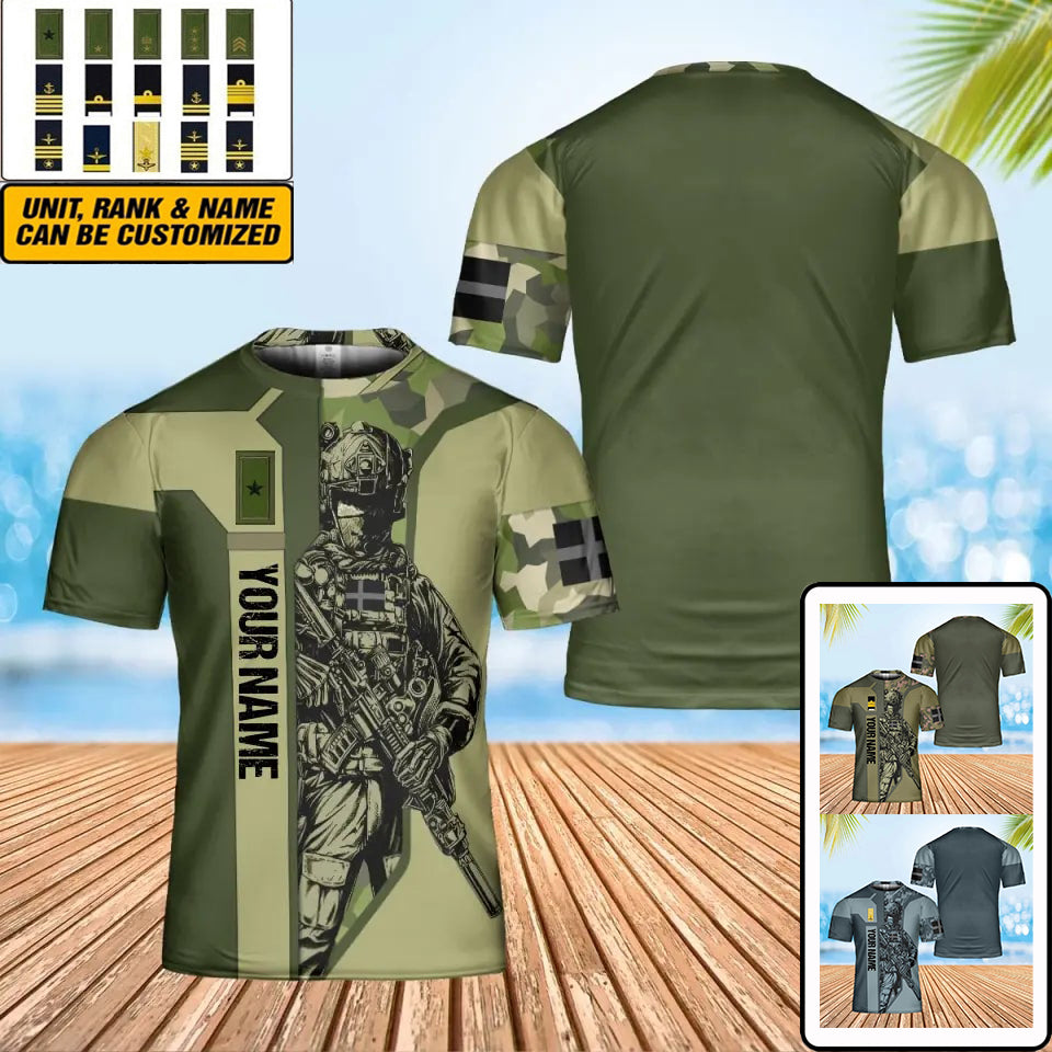 Personalized Sweden Soldier/ Veteran Camo With Name And Rank T-shirt 3D Printed - 0602240002