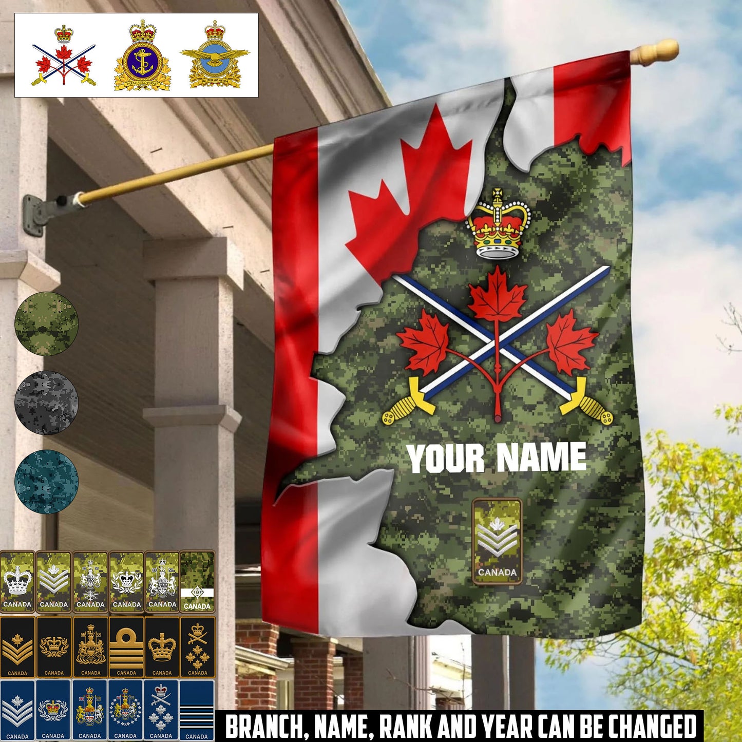 Personalized Canada Solider/ Veteran Camo With Name & Rank House Flag 3D Printed - 1759536002