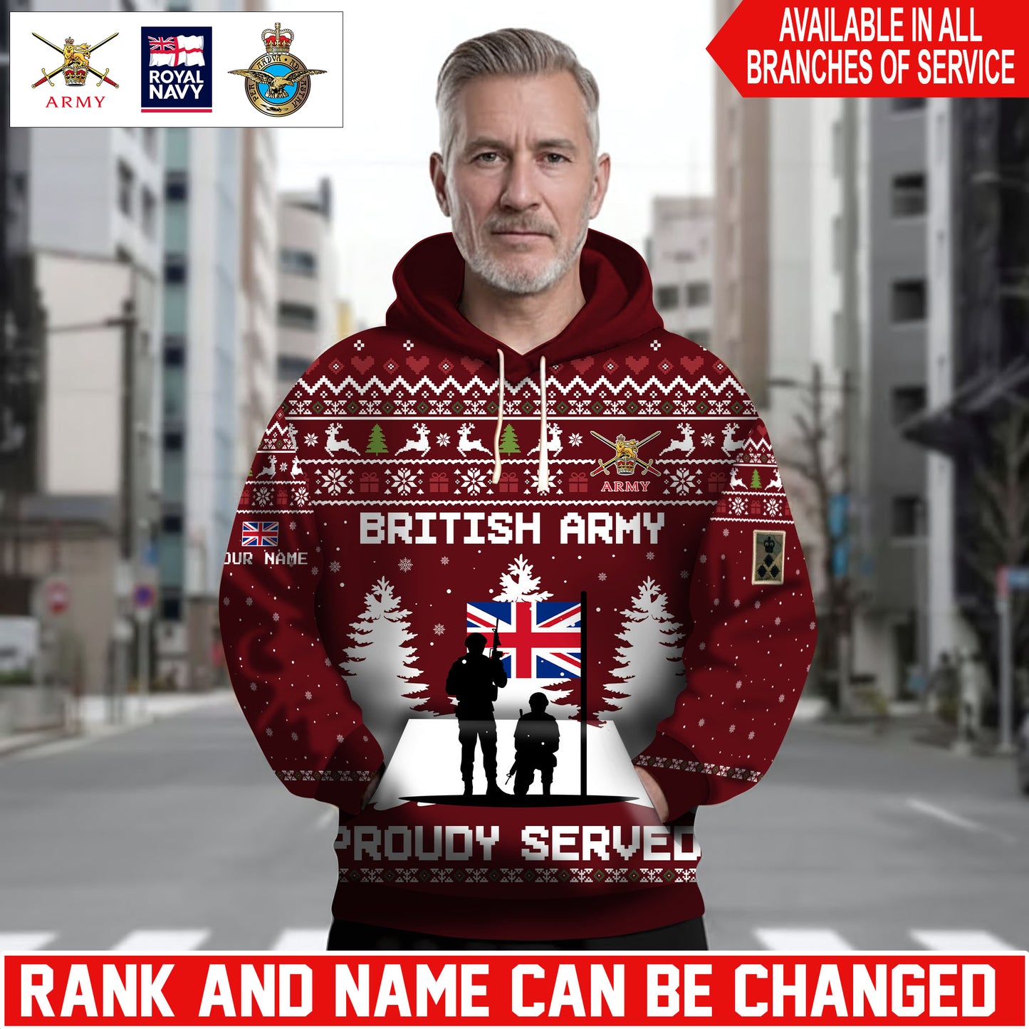 Personalized UK Soldier/Veteran Camo with Name and Rank Hoodie Sweater All Over Printed - 1762819204