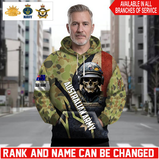 Personalized Australia Soldier/Veteran Camo with Name and Rank Hoodie Sweater All Over Printed - 1762473605