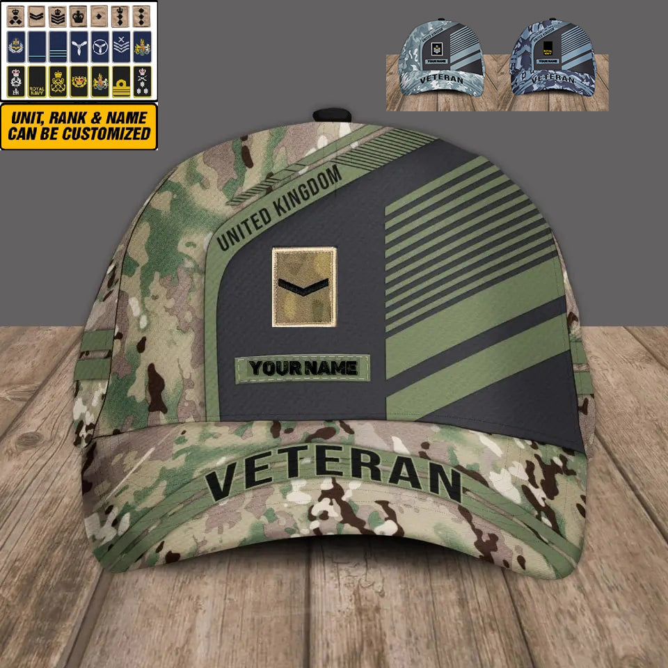 Personalized Rank And Name United Kingdom Soldier/Veterans Camo Baseball Cap - 16847136 - D04