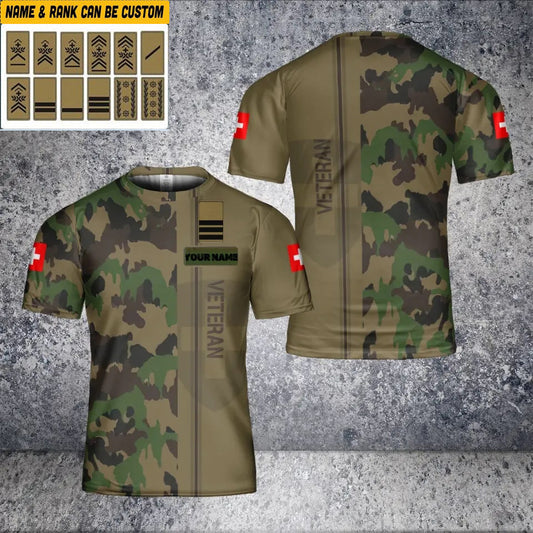 Personalized Swiss Solider/ Veteran Camo With Name And Rank T-Shirt 3D Printed - 2801240001
