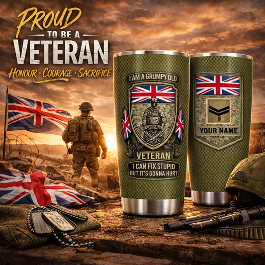 Personalized UK Veteran/ Soldier With Rank And Name Camo Tumbler - 17727552