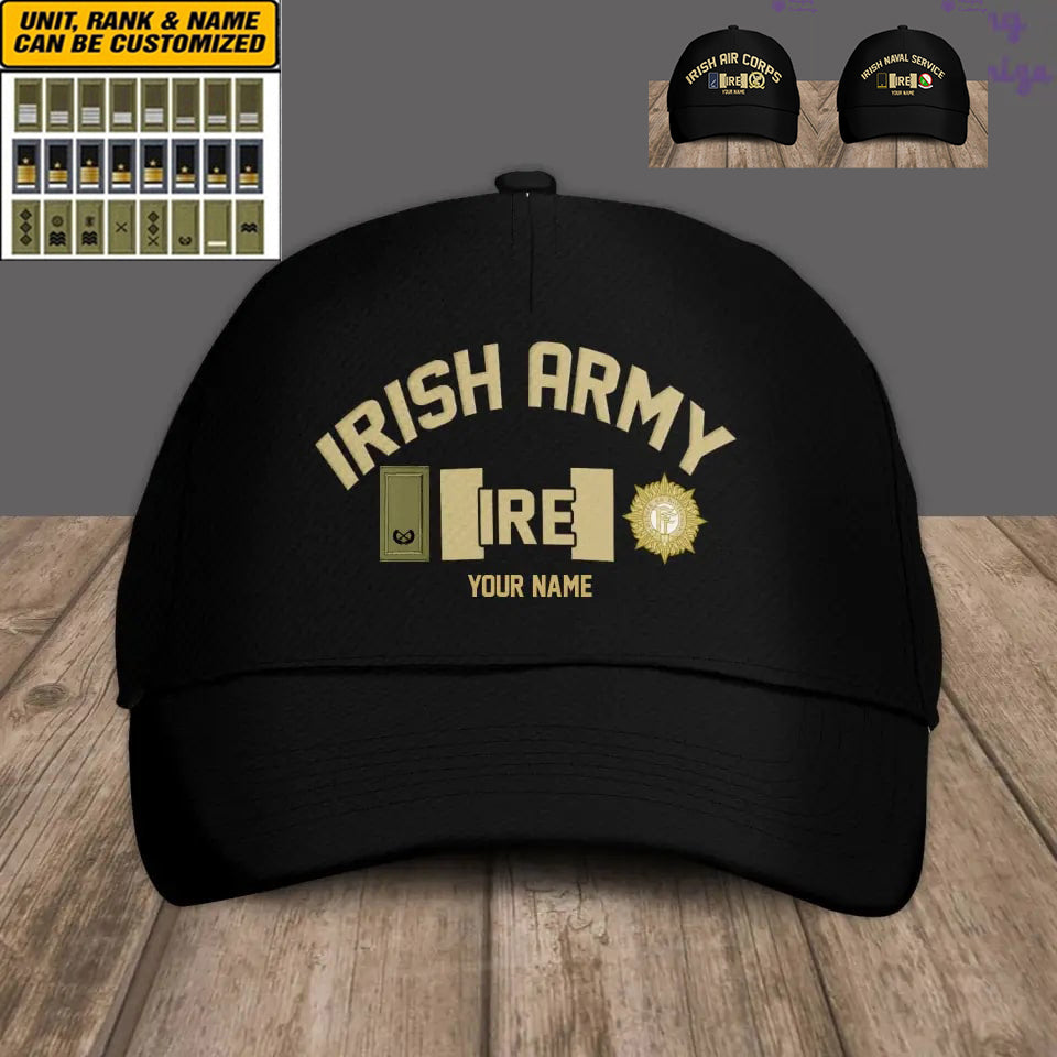 Personalized Rank And Name Ireland Soldier/Veterans Camo Baseball Cap Gold Version - 16892928