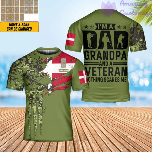 Personalized Denmark Soldier/ Veteran Camo With Name And Rank T-shirt 3D Printed - 0202240003