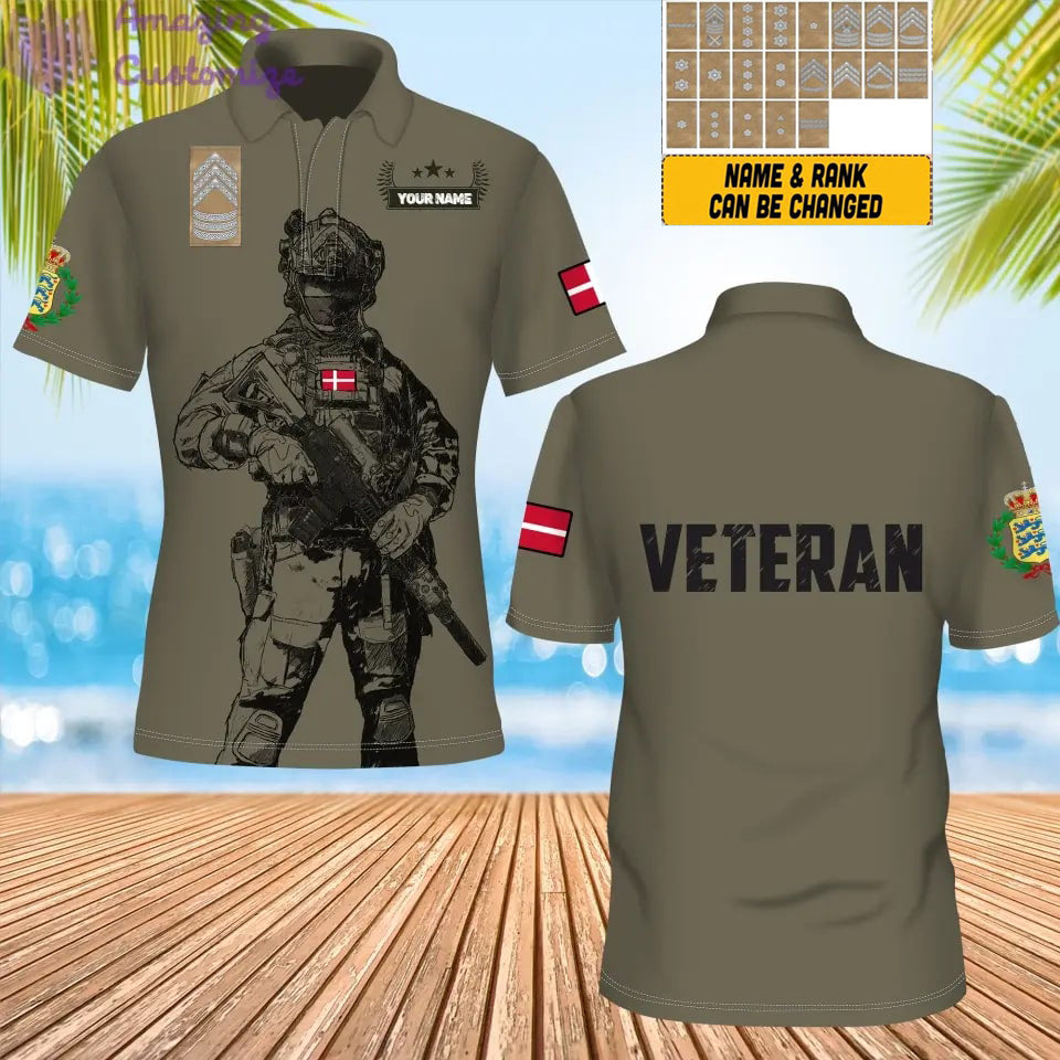 Personalized Denmark Soldier/ Veteran Camo With Name And Rank POLO 3D Printed- 1306230002