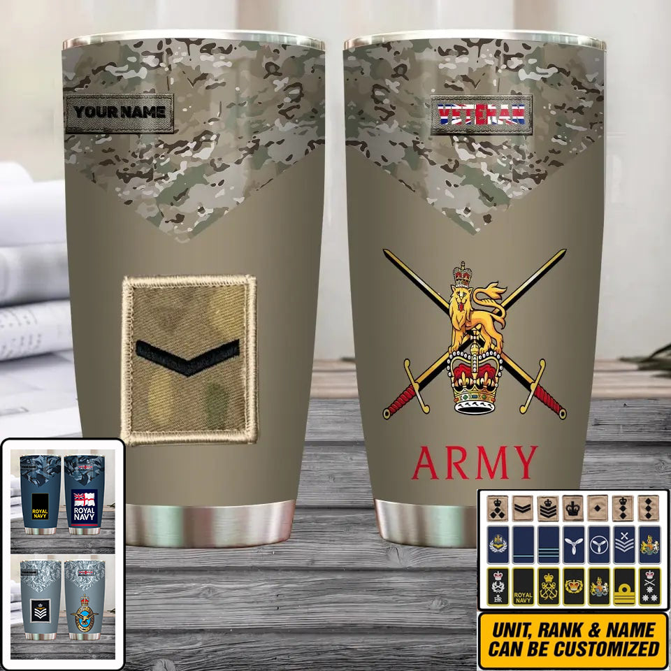 Personalized United Kingdom Veteran/ Soldier With Rank  Camo Tumbler All Over Printed - 0202240018