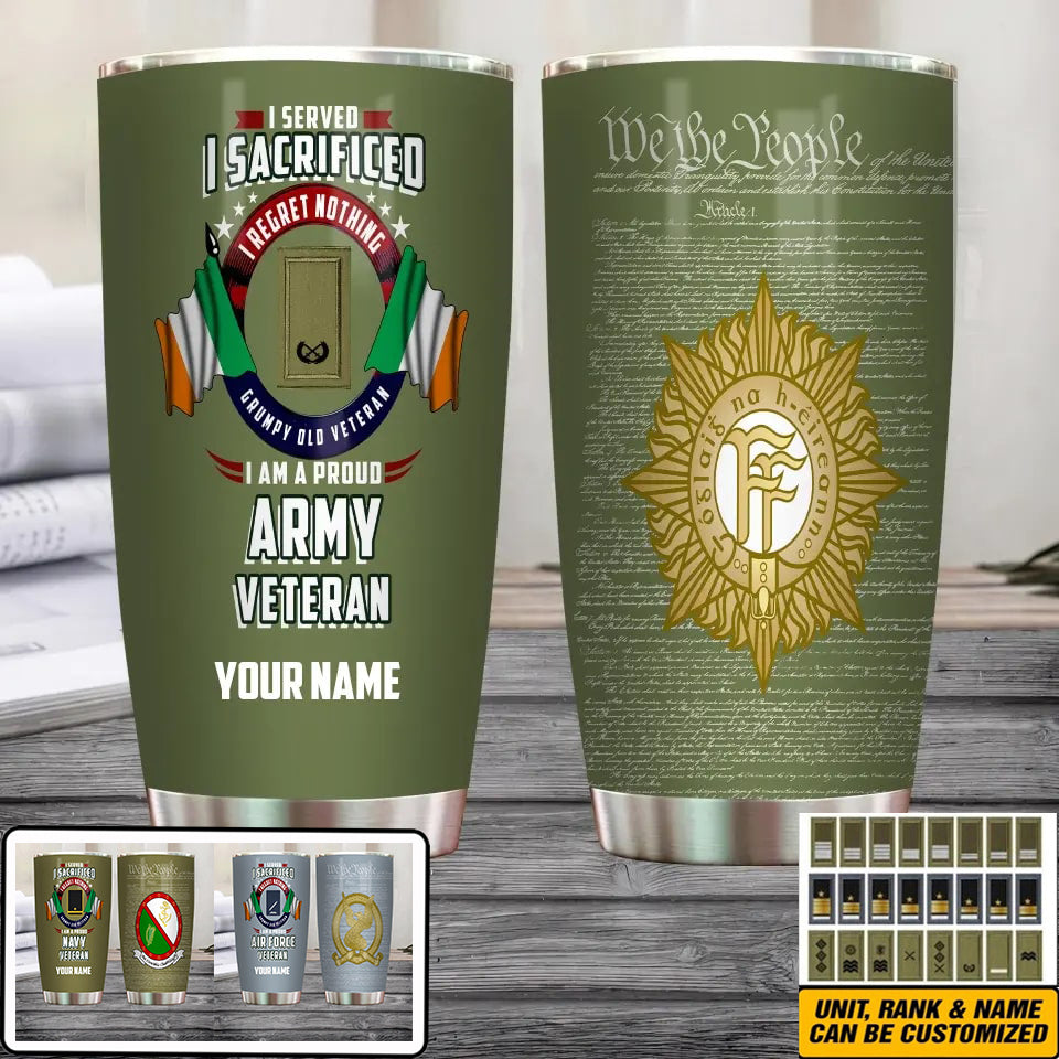 Personalized Ireland Veteran/ Soldier With Rank And Name Camo Tumbler - 2202240001