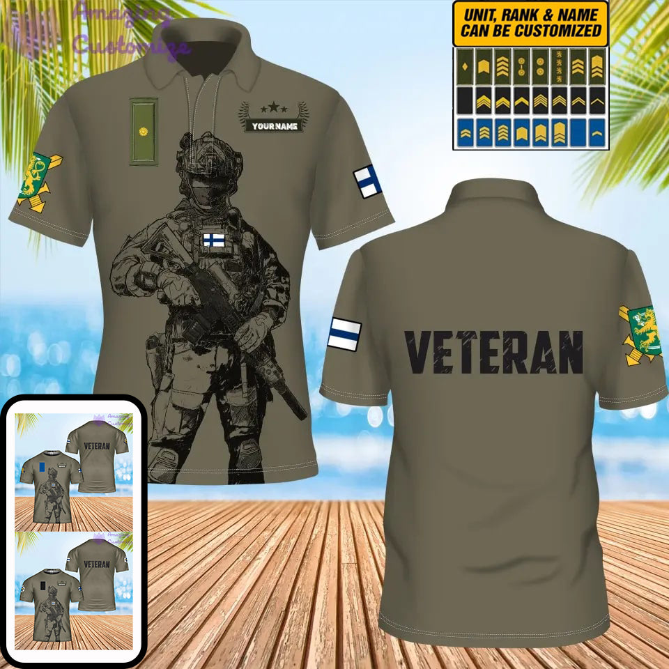 Personalized Finland Soldier/ Veteran Camo With Name And Rank POLO 3D Printed- 1306230002