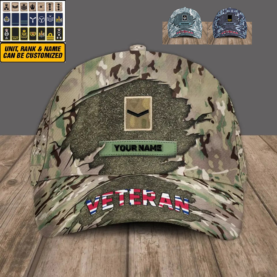 Baseballkappe mit Camouflage-Muster für britische Soldaten/Veteranen mit individuellem Rang und Namen – 16843680