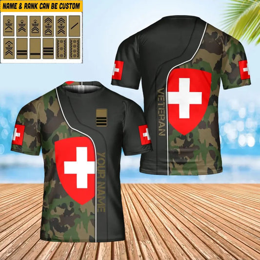 Personalized Swiss Soldier/ Veteran Camo With Name And Rank T-shirt 3D Printed - 0402240002