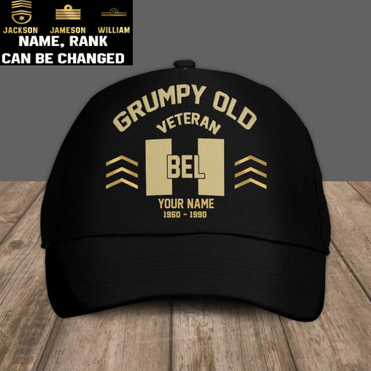 Casquette de baseball camouflage personnalisée avec rang et nom pour soldat/ancien combattant belge Grumpy Veteran - 16945632