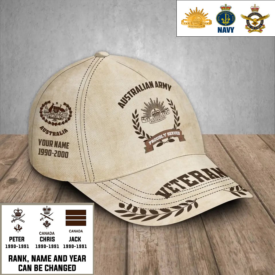 Baseballkappe für australische Soldaten/Veteranen mit personalisiertem Rang, Jahr und Namen – 1721260803